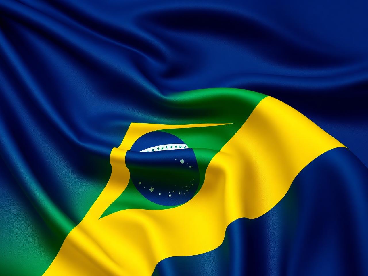 Bandeira do Brasil em close, nas cores verde, amarelo e azul
